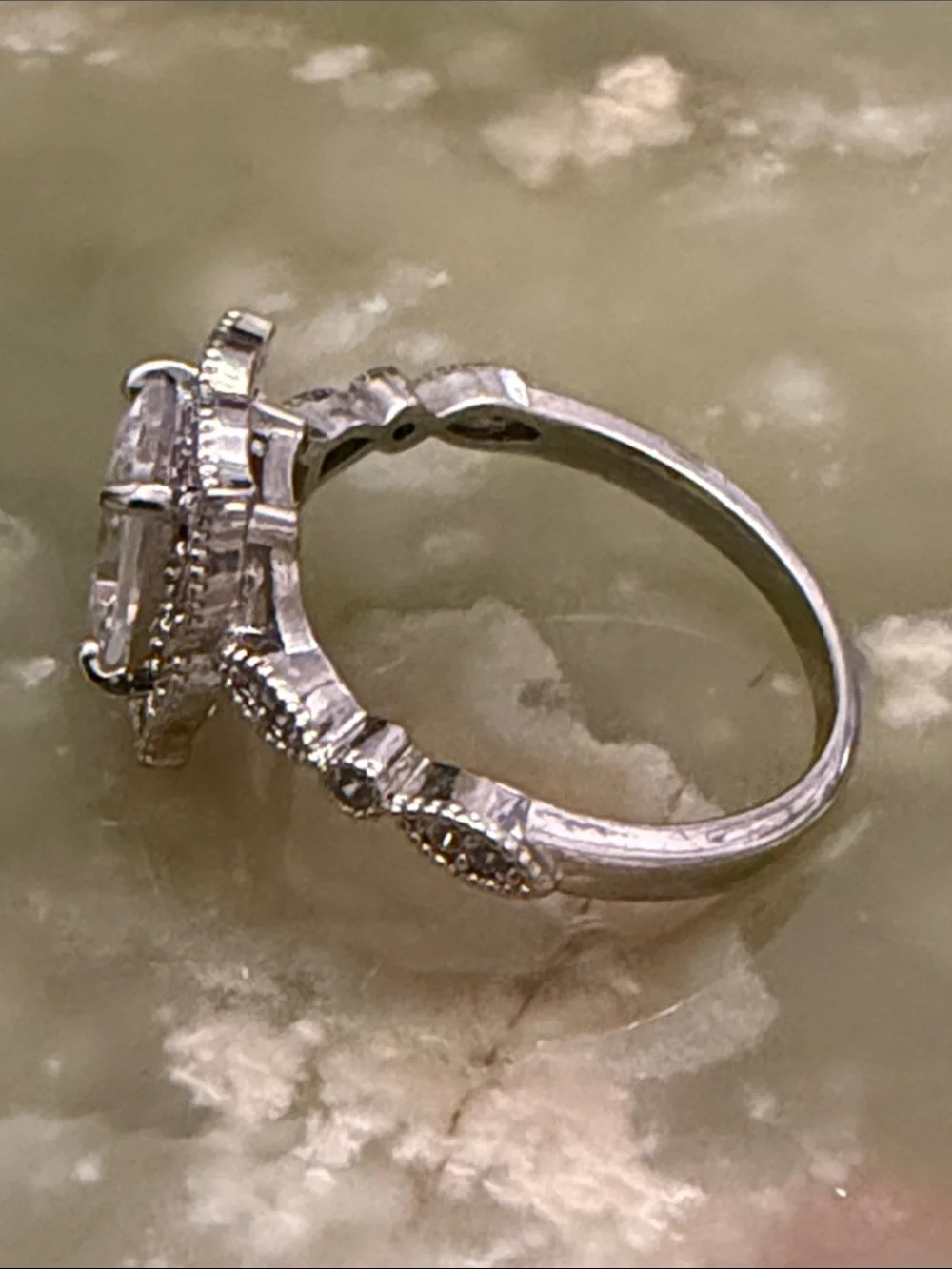 Silver-Tone Cushion Halo Ring with Clear Center Stone - Size 7.5 US